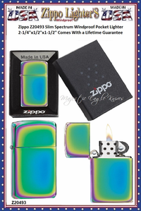 Zippo Windproof Lighter Z20493 Zippo Slim Spectrum Windproof Pocket Lighter 2-1/4"x1/2"x1-1/2" Comes With a Lifetime Guarantee Zippo Windproof Lighter Z20493 Zippo Slim Spectrum Windproof Pocket Lighter 2-1/4"x1/2"x1-1/2" Comes With a Lifetime Guarantee