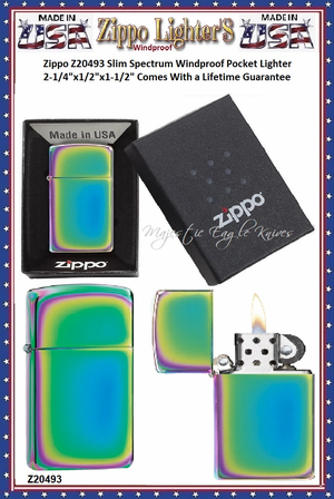 Zippo Windproof Lighter Z20493 Zippo Slim Spectrum Windproof Pocket Lighter 2-1/4"x1/2"x1-1/2" Comes With a Lifetime Guarantee     