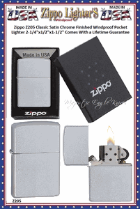 Zippo Windproof Lighter Z205 Zippo Classic Satin Chrome Finished Windproof Pocket Lighter 2-1/4"x1/2"x1-1/2" Comes With a Lifetime Guarantee 