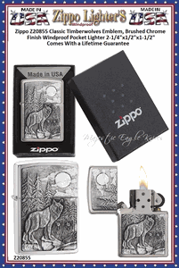Zippo Windproof Lighter Z20855 Zippo Timberwolves Emblem Brushed Chrome Windproof Pocket Lighter 2-1/4"x1/2"x1-1/2" Comes With a Lifetime Guarantee