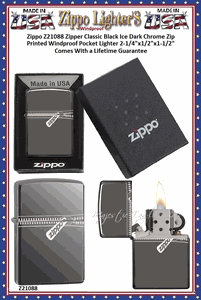 Zippo Windproof Lighter Z21088 Zippo Zipper Classic Black Ice Dark Chrome Zip Printed Windproof Pocket Lighter 2-1/4"x1/2"x1-1/2" Comes With a Lifetime Guarantee   