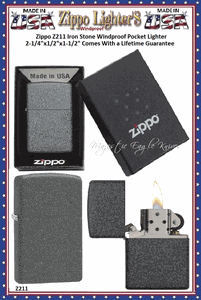 Zippo Windproof Lighter Z211 Zippo Iron Stone Windproof Pocket Lighter 2-1/4"x1/2"x1-1/2" Comes With a Lifetime Guarantee   