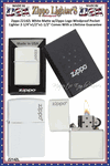 Zippo Windproof Lighter Z214ZL Zippo White Matte w/Zippo Logo Windproof Pocket Lighter 2-1/4"x1/2"x1-1/2" Comes With a Lifetime Guarantee