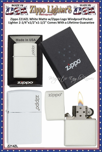 Zippo Windproof Lighter Z214ZL Zippo White Matte w/Zippo Logo Windproof Pocket Lighter 2-1/4"x1/2"x1-1/2" Comes With a Lifetime Guarantee Zippo Windproof Lighter Z214ZL Zippo White Matte w/Zippo Logo Windproof Pocket Lighter 2-1/4"x1/2"x1-1/2" Comes With a Lifetime Guarantee