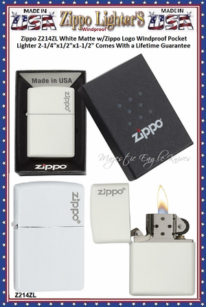Zippo Windproof Lighter Z214ZL Zippo White Matte w/Zippo Logo Windproof Pocket Lighter 2-1/4"x1/2"x1-1/2" Comes With a Lifetime Guarantee Zippo Windproof Lighter Z214ZL Zippo White Matte w/Zippo Logo Windproof Pocket Lighter 2-1/4"x1/2"x1-1/2" Comes With a Lifetime Guarantee