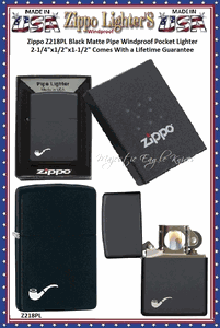 Zippo Windproof Lighter Z218PL Zippo Black Matte Pipe  Windproof Pocket Lighter 2-1/4"x1/2"x1-1/2" Comes With a Lifetime Guarantee