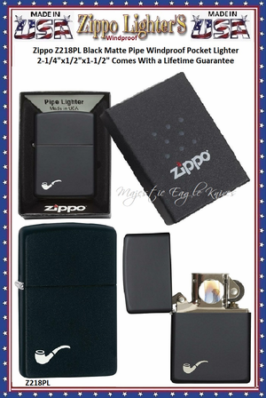 Zippo Windproof Lighter Z218PL Zippo Black Matte Pipe  Windproof Pocket Lighter 2-1/4"x1/2"x1-1/2" Comes With a Lifetime Guarantee