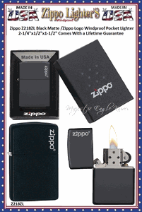 Zippo Windproof Lighter Z218ZL Zippo  Black Matte /Zippo Logo Windproof Pocket Lighter 2-1/4"x1/2"x1-1/2" Comes With a Lifetime Guarantee  
