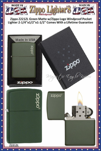 Zippo Windproof Lighter Z221ZL Zippo Green Matte w/Zippo Logo Windproof Pocket Lighter 2-1/4"x1/2"x1-1/2" Comes With a Lifetime Guarantee Zippo Windproof Lighter Z221ZL Zippo Green Matte w/Zippo Logo Windproof Pocket Lighter 2-1/4"x1/2"x1-1/2" Comes With a Lifetime Guarantee
