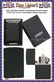 Zippo Windproof Lighter Z236 Zippo Black Crackle Finished Windproof Pocket Lighter 2-1/4"x1/2"x1-1/2" Comes With a Lifetime Guarantee Zippo Windproof Lighter Z236 Zippo Black Crackle Finished Windproof Pocket Lighter 2-1/4"x1/2"x1-1/2" Comes With a Lifetime Guarantee