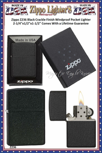 Zippo Windproof Lighter Z236 Zippo Black Crackle Finished Windproof Pocket Lighter 2-1/4"x1/2"x1-1/2" Comes With a Lifetime Guarantee Zippo Windproof Lighter Z236 Zippo Black Crackle Finished Windproof Pocket Lighter 2-1/4"x1/2"x1-1/2" Comes With a Lifetime Guarantee