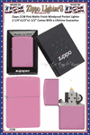 Zippo Windproof Lighter Z238 Zippo Pink Matte Finished Windproof Pocket Lighter 2-1/4"x1/2"x1-1/2" Comes With a Lifetime Guarantee    
