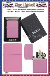 Zippo Windproof Lighter Z238 Zippo Pink Matte Finished Windproof Pocket Lighter 2-1/4"x1/2"x1-1/2" Comes With a Lifetime Guarantee Zippo Windproof Lighter Z238 Zippo Pink Matte Finished Windproof Pocket Lighter 2-1/4"x1/2"x1-1/2" Comes With a Lifetime Guarantee