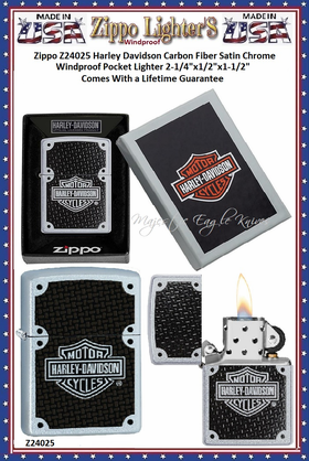 Zippo Windproof Lighter Z24025 Zippo Harley Davidson Carbon Fiber Satin Chrome Windproof Pocket Lighter 2-1/4"x1/2"x1-1/2" Comes With a Lifetime Guarantee 
