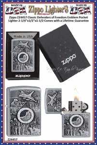Zippo Windproof Lighter Z24457 Zippo Joined Forces Emblem Design w/Street Chrome Finish Windproof Pocket Lighter 2-1/4"x1/2"x1-1/2" Comes With a Lifetime Guarantee