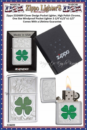 Zippo Windproof Lighter Z24699 Zippo Clover Design Pocket Lighter, High Polish Chrome, One Size Windproof Pocket Lighter 2-1/4"x1/2"x1-1/2" Comes With a Lifetime Guarantee Zippo Windproof Lighter Z24699 Zippo Clover Design Pocket Lighter, High Polish Chrome, One Size Windproof Pocket Lighter 2-1/4"x1/2"x1-1/2" Comes With a Lifetime Guarantee