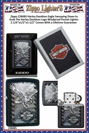 Zippo Windproof Lighter Z28485 Zippo Harley Davidson Eagle Swooping Down to Grab The Harley Davidson Logo Windproof Pocket Lighter 2-1/4"x1/2"x1-1/2" Comes With a Lifetime Guarantee Zippo Windproof Lighter Z28485 Zippo Harley Davidson Eagle Swooping Down to Grab The Harley Davidson Logo Windproof Pocket Lighter 2-1/4"x1/2"x1-1/2" Comes With a Lifetime Guarantee