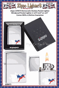 Zippo Windproof Lighter Z29073 Zippo Democratic Donkey Windproof Pocket Lighter 2-1/4"x1/2"x1-1/2" Comes With a Lifetime Guarantee  