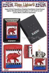 Zippo Windproof Lighter Z29167 Zippo Republican Elephant Red Matte Finish Windproof Pocket Lighter 2-1/4"x1/2"x1-1/2" Comes With a Lifetime Guarantee Zippo Windproof Lighter Z29167 Zippo Republican Elephant Red Matte Finish Windproof Pocket Lighter 2-1/4"x1/2"x1-1/2" Comes With a Lifetime Guarantee