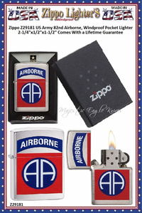 Zippo Windproof Lighter Z29181 Zippo US Army 82nd Airborne, Windproof Pocket Lighter 2-1/4"x1/2"x1-1/2" Comes With a Lifetime Guarantee Zippo Windproof Lighter Z29181 Zippo US Army 82nd Airborne, Windproof Pocket Lighter 2-1/4"x1/2"x1-1/2" Comes With a Lifetime Guarantee