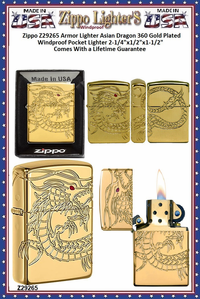 Zippo Windproof Lighter Z29265 ZIPPO ASIAN Dragon 360* Armor Gold Plated Multicut Windproof Pocket Lighter 2-1/4"x1/2"x1-1/2" Comes With a Lifetime Guarantee Zippo Windproof Lighter Z29265 ZIPPO ASIAN Dragon 360* Armor Gold Plated Multicut Windproof Pocket Lighter 2-1/4"x1/2"x1-1/2" Comes With a Lifetime Guarantee