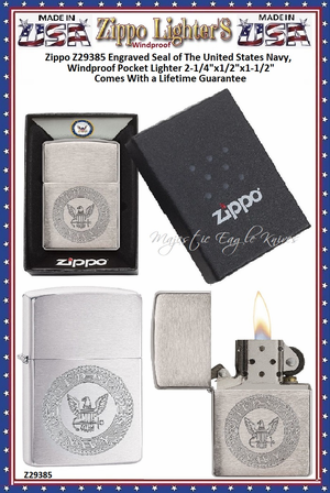 Zippo Windproof Lighter Z29385 Zippo Engraved Seal of The United States Navy, Windproof Pocket Lighter 2-1/4"x1/2"x1-1/2" Comes With a Lifetime Guarantee 