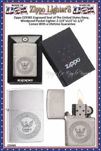 Zippo Windproof Lighter Z29385 Zippo Engraved Seal of The United States Navy, Windproof Pocket Lighter 2-1/4"x1/2"x1-1/2" Comes With a Lifetime Guarantee Zippo Windproof Lighter Z29385 Zippo Engraved Seal of The United States Navy, Windproof Pocket Lighter 2-1/4"x1/2"x1-1/2" Comes With a Lifetime Guarantee
