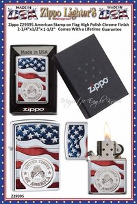 Zippo Windproof Lighter Z29395 Zippo American Stamp on Flag High Polish Chrome Finish Windproof Pocket Lighter 2-1/4"x1/2"x1-1/2" Comes With a Lifetime Guarantee Zippo Windproof Lighter Z29395 Zippo American Stamp on Flag High Polish Chrome Finish Windproof Pocket Lighter 2-1/4"x1/2"x1-1/2" Comes With a Lifetime Guarantee