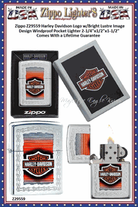 Zippo Windproof Lighter Z29559 Zippo Harley Davidson Logo w/Bright Luster Image Design Windproof Pocket Lighter 2-1/4"x1/2"x1-1/2" Comes With a Lifetime Guarantee 