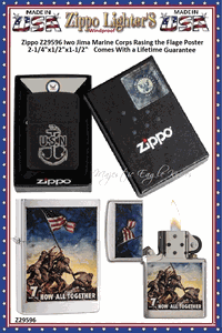 Zippo Windproof Lighter Z29596 Zippo Iwo Jima Marine Corps Rasing the Flage Poster Windproof Pocket Lighter 2-1/4"x1/2"x1-1/2" Comes With a Lifetime Guarantee   