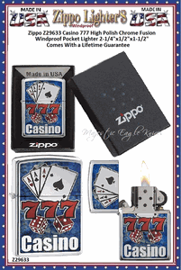 Zippo Windproof Lighter Z29633 Zippo Casino 777 High Polish Chrome Fusion Windproof Pocket Lighter 2-1/4"x1/2"x1-1/2" Comes With a Lifetime Guarantee 
