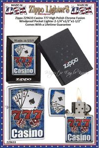 Zippo Windproof Lighter Z29633 Zippo Casino 777 High Polish Chrome Fusion Windproof Pocket Lighter 2-1/4"x1/2"x1-1/2" Comes With a Lifetime Guarantee Zippo Windproof Lighter Z29633 Zippo Casino 777 High Polish Chrome Fusion Windproof Pocket Lighter 2-1/4"x1/2"x1-1/2" Comes With a Lifetime Guarantee