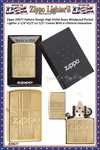 Zippo Windproof Lighter Z29677 Zippo Pattern Design High Polish Brass Windproof Pocket Lighter 2-1/4"x1/2"x1-1/2" Comes With a Lifetime Guarantee   
