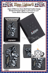 Zippo Windproof Lighter Z29863 Zippo Iron Stone Wolf Skull Feather Design Windproof Pocket Lighter 2-1/4"x1/2"x1-1/2" Comes With a Lifetime Guarantee