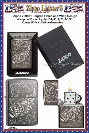 Zippo Windproof Lighter Z29881 Zippo Filigree Flame and Wing Design Windproof Pocket Lighter 2-1/4"x1/2"x1-1/2" Comes With a Lifetime Guarantee Zippo Windproof Lighter Z29881 Zippo Filigree Flame and Wing Design Windproof Pocket Lighter 2-1/4"x1/2"x1-1/2" Comes With a Lifetime Guarantee