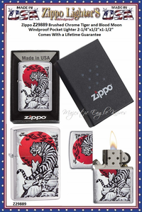 Zippo Windproof Lighter Z29889 Zippo Brushed Chrome Tiger and Blood Moon Windproof Pocket Lighter 2-1/4"x1/2"x1-1/2" Comes With a Lifetime Guarantee Zippo Windproof Lighter Z29889 Zippo Brushed Chrome Tiger and Blood Moon Windproof Pocket Lighter 2-1/4"x1/2"x1-1/2" Comes With a Lifetime Guarantee