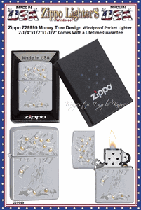 Zippo Windproof Lighter Z29999 Zippo Money Tree, Satin Chrome Finished Windproof Pocket Lighter 2-1/4"x1/2"x1-1/2" Comes With a Lifetime Guarantee    