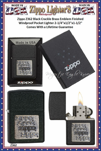 Zippo Windproof Lighter Z362 Zippo Black Crackle Brass Emblem Finished Windproof Pocket Lighter 2-1/4"x1/2"x1-1/2" Comes With a Lifetime Guarantee Zippo Windproof Lighter Z362 Zippo Black Crackle Brass Emblem Finished Windproof Pocket Lighter 2-1/4"x1/2"x1-1/2" Comes With a Lifetime Guarantee