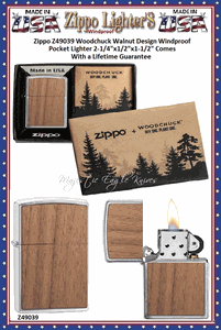 Zippo Windproof Lighter Z49039 Zippo Woodchuck Walnut Design Windproof Pocket Lighter 2-1/4"x1/2"x1-1/2" Comes With a Lifetime Guarantee