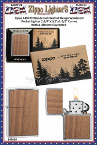 Zippo Windproof Lighter Z49039 Zippo Woodchuck Walnut Design Windproof Pocket Lighter 2-1/4"x1/2"x1-1/2" Comes With a Lifetime Guarantee Zippo Windproof Lighter Z49039 Zippo Woodchuck Walnut Design Windproof Pocket Lighter 2-1/4"x1/2"x1-1/2" Comes With a Lifetime Guarantee
