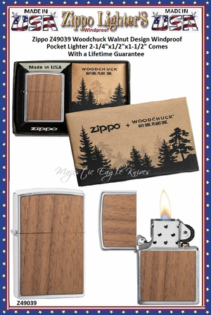 Zippo Windproof Lighter Z49039 Zippo Woodchuck Walnut Design Windproof Pocket Lighter 2-1/4"x1/2"x1-1/2" Comes With a Lifetime Guarantee