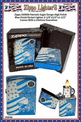 Zippo Windproof Lighter Z49046 Zippo Patriotic Eagle Design High Polish Blue Finish Windproof Pocket Lighter 2-1/4"x1/2"x1-1/2" Comes With a Lifetime Guarantee Zippo Windproof Lighter Z49046 Zippo Patriotic Eagle Design High Polish Blue Finish Windproof Pocket Lighter 2-1/4"x1/2"x1-1/2" Comes With a Lifetime Guarantee