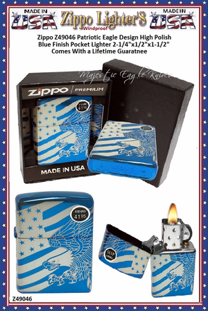 Zippo Windproof Lighter Z49046 Zippo Patriotic Eagle Design High Polish Blue Finish Windproof Pocket Lighter 2-1/4"x1/2"x1-1/2" Comes With a Lifetime Guarantee Zippo Windproof Lighter Z49046 Zippo Patriotic Eagle Design High Polish Blue Finish Windproof Pocket Lighter 2-1/4"x1/2"x1-1/2" Comes With a Lifetime Guarantee