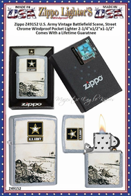 Zippo Windproof Lighter Z49152 Zippo U.S. Army Vintage Battlefield Scene, Street Chrome Windproof Pocket Lighter 2-1/4"x1/2"x1-1/2" Comes With a Lifetime Guarantee Zippo Windproof Lighter Z49152 Zippo U.S. Army Vintage Battlefield Scene, Street Chrome Windproof Pocket Lighter 2-1/4"x1/2"x1-1/2" Comes With a Lifetime Guarantee