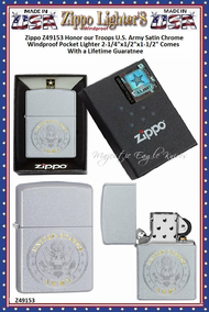 Zippo Windproof Lighter Z49153 Zippo Honor our Troops U.S. Army Satin Chrome Windproof Pocket Lighter 2-1/4"x1/2"x1-1/2" Comes With a Lifetime Guarantee Zippo Windproof Lighter Z49153 Zippo Honor our Troops U.S. Army Satin Chrome Windproof Pocket Lighter 2-1/4"x1/2"x1-1/2" Comes With a Lifetime Guarantee