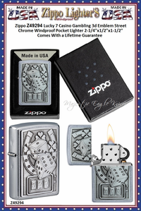 Zippo Windproof Lighter Z49294 Zippo Lucky 7 Casino Gambling 3d Emblem Street Chrome Windproof Pocket Lighter 2-1/4"x1/2"x1-1/2" Comes With a Lifetime Guarantee Zippo Windproof Lighter Z49294 Zippo Lucky 7 Casino Gambling 3d Emblem Street Chrome Windproof Pocket Lighter 2-1/4"x1/2"x1-1/2" Comes With a Lifetime Guarantee