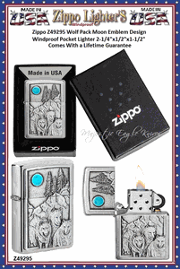 Zippo Windproof Lighter Z49295 Zippo Wolf Pack Moon Emblem Design Windproof Pocket Lighter 2-1/4"x1/2"x1-1/2" Comes With a Lifetime Guarantee 