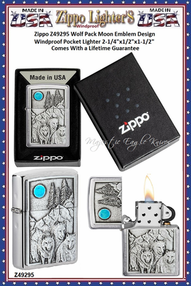 Zippo Windproof Lighter Z49295 Zippo Wolf Pack Moon Emblem Design Windproof Pocket Lighter 2-1/4"x1/2"x1-1/2" Comes With a Lifetime Guarantee Zippo Windproof Lighter Z49295 Zippo Wolf Pack Moon Emblem Design Windproof Pocket Lighter 2-1/4"x1/2"x1-1/2" Comes With a Lifetime Guarantee