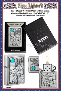Zippo Windproof Lighter Z49295 Zippo Wolf Pack Moon Emblem Design Windproof Pocket Lighter 2-1/4"x1/2"x1-1/2" Comes With a Lifetime Guarantee Zippo Windproof Lighter Z49295 Zippo Wolf Pack Moon Emblem Design Windproof Pocket Lighter 2-1/4"x1/2"x1-1/2" Comes With a Lifetime Guarantee