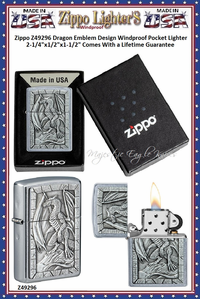 Zippo Windproof Lighter Z49296 Zippo Dragon Emblem Design Windproof Pocket Lighter 2-1/4"x1/2"x1-1/2" Comes With a Lifetime Guarantee Zippo Windproof Lighter Z49296 Zippo Dragon Emblem Design Windproof Pocket Lighter 2-1/4"x1/2"x1-1/2" Comes With a Lifetime Guarantee